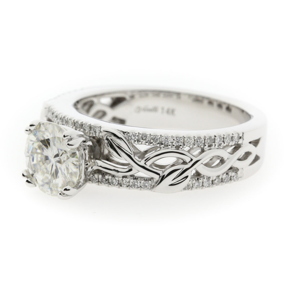 Moissanite Nature Inspired Wedding Ring 14K White Gold