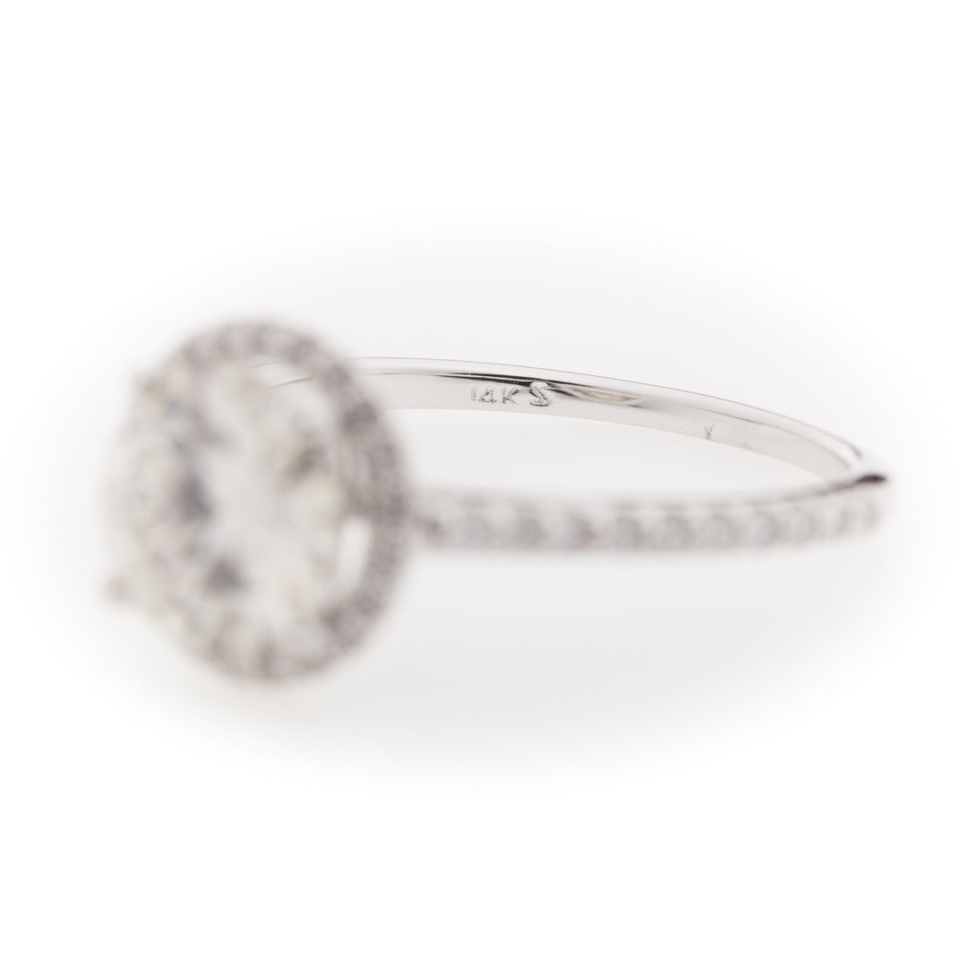 Moissanite Diamond Halo Ring 14K White Gold 8MM