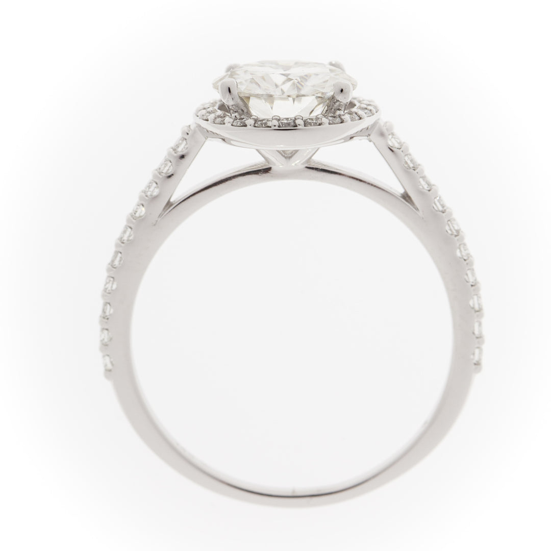 Moissanite Diamond Halo Ring 14K White Gold 8MM