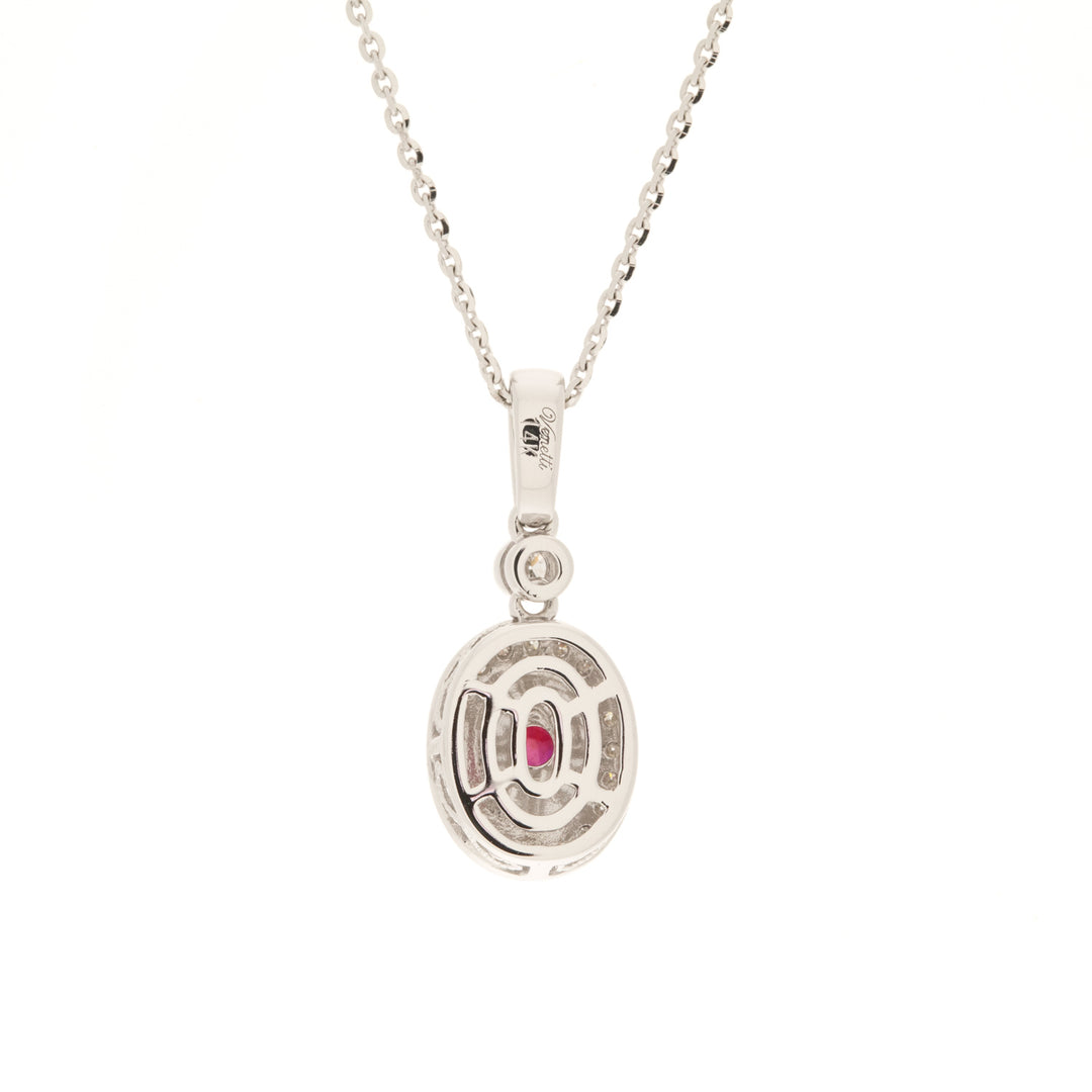 Ruby Diamond Filigree Cabochon Pendant 14K White Gold 1.28CT