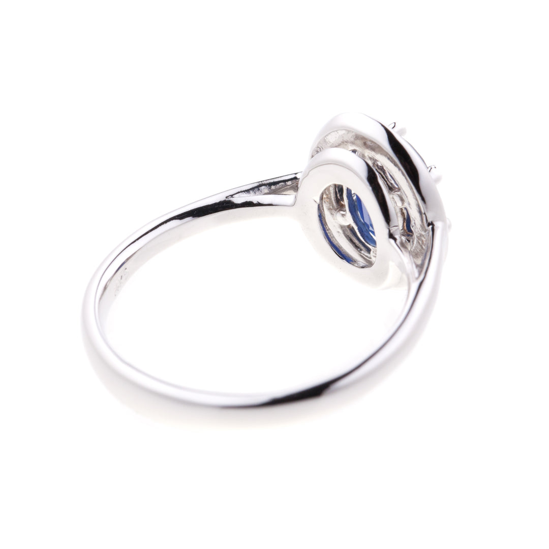 Oval Sapphire Milgrain Ring 14K White Gold 1.60 CT