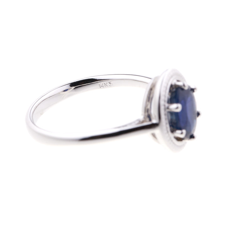 Oval Sapphire Milgrain Ring 14K White Gold 1.60 CT