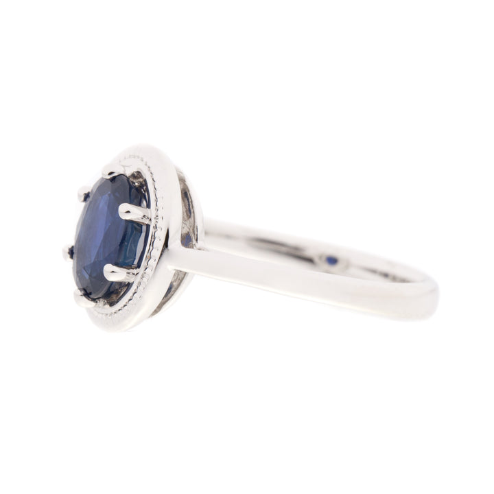 Oval Sapphire Milgrain Ring 14K White Gold 1.60 CT