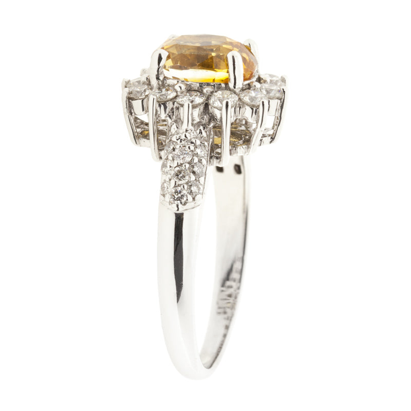 Yellow Sapphire Diamond Ring 14K White Gold 2CT