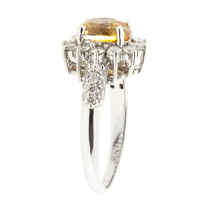 Yellow Sapphire Diamond Ring 14K White Gold 2CT