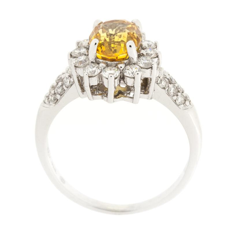 Yellow Sapphire Diamond Ring 14K White Gold 2CT