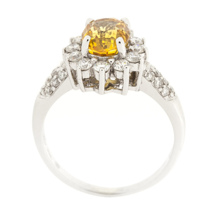 Yellow Sapphire Diamond Ring 14K White Gold 2CT