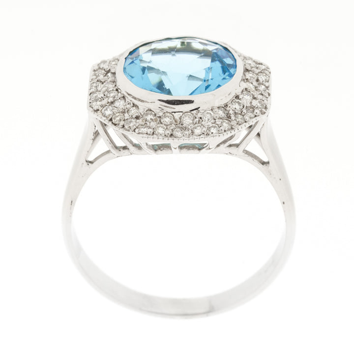 Swiss Blue Topaz Diamond Ring 14K White Gold 4CT