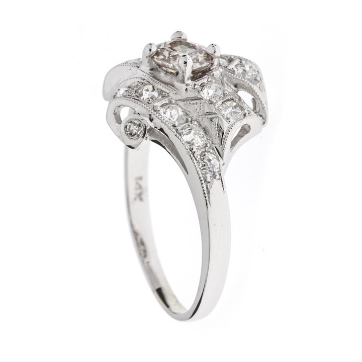 Diamond Fashion Ring 1920's 14K White Gold .54 CT