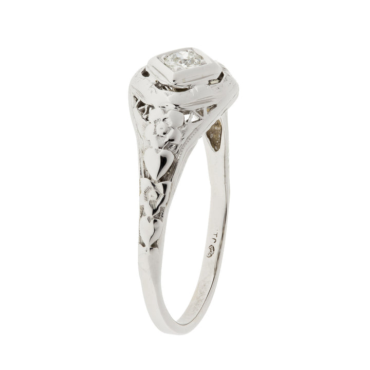 Vintage Filigree Diamond Ring 14K White Gold .12 CTW