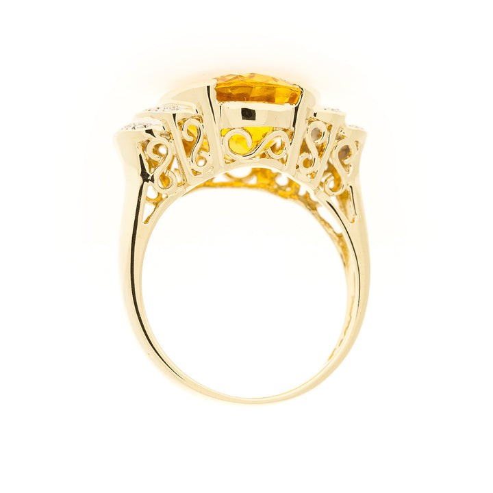 Filigree Citrine Diamond Ring 14K Two Tone 7CT