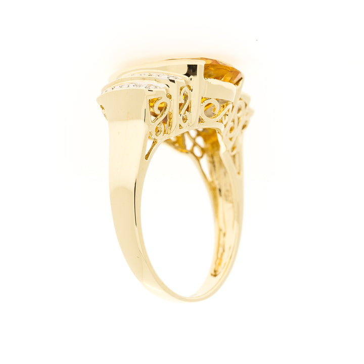 Filigree Citrine Diamond Ring 14K Two Tone 7CT