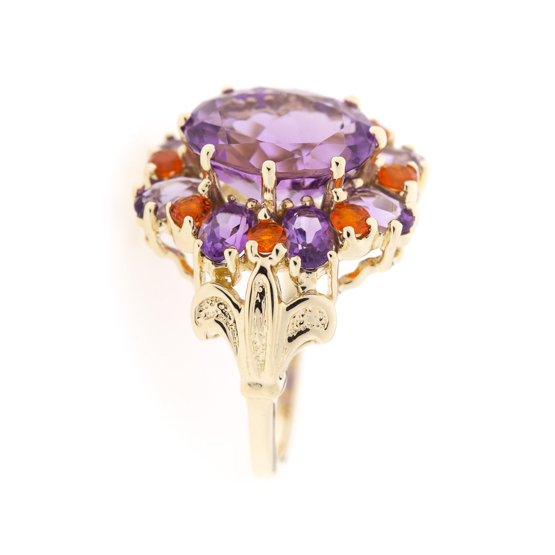 Amethyst Mexican Fire Opal Ring 14K Yellow Gold