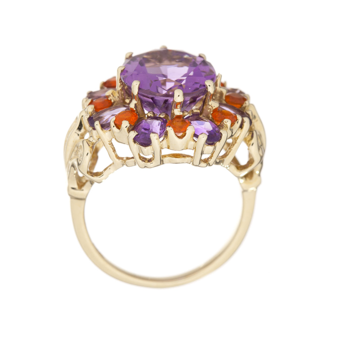 Amethyst Mexican Fire Opal Ring 14K Yellow Gold
