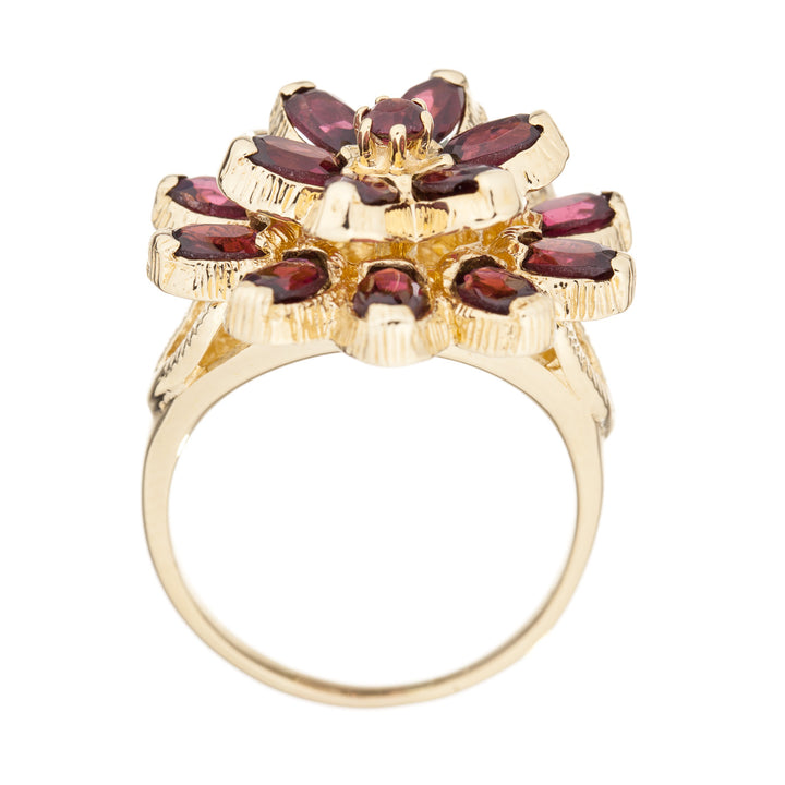 Rhodolite Garnet Flower Ring 14K Yellow Gold 4 CTW