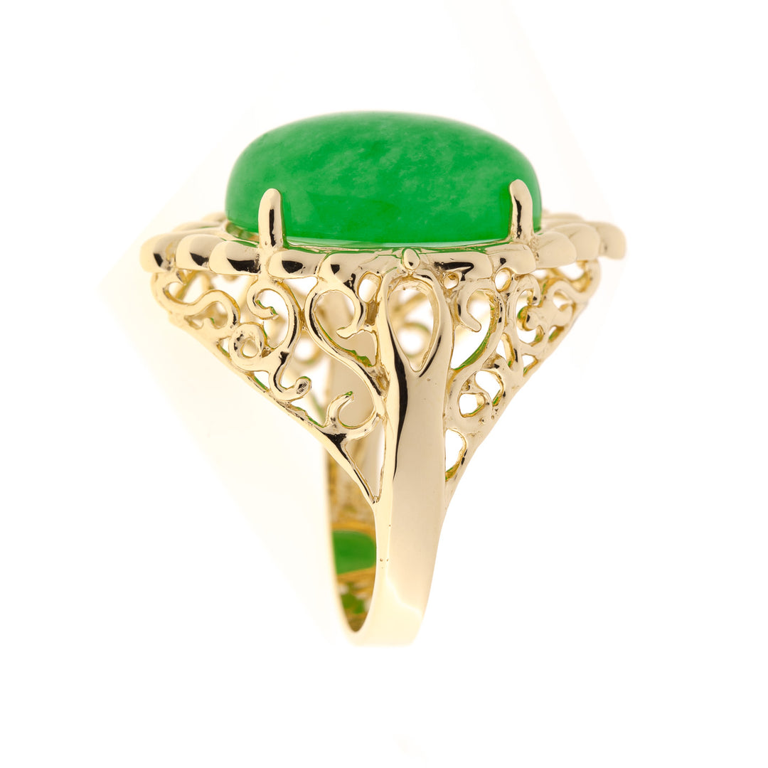 Filigree Jade Ring 14K Yellow Gold 13 CT