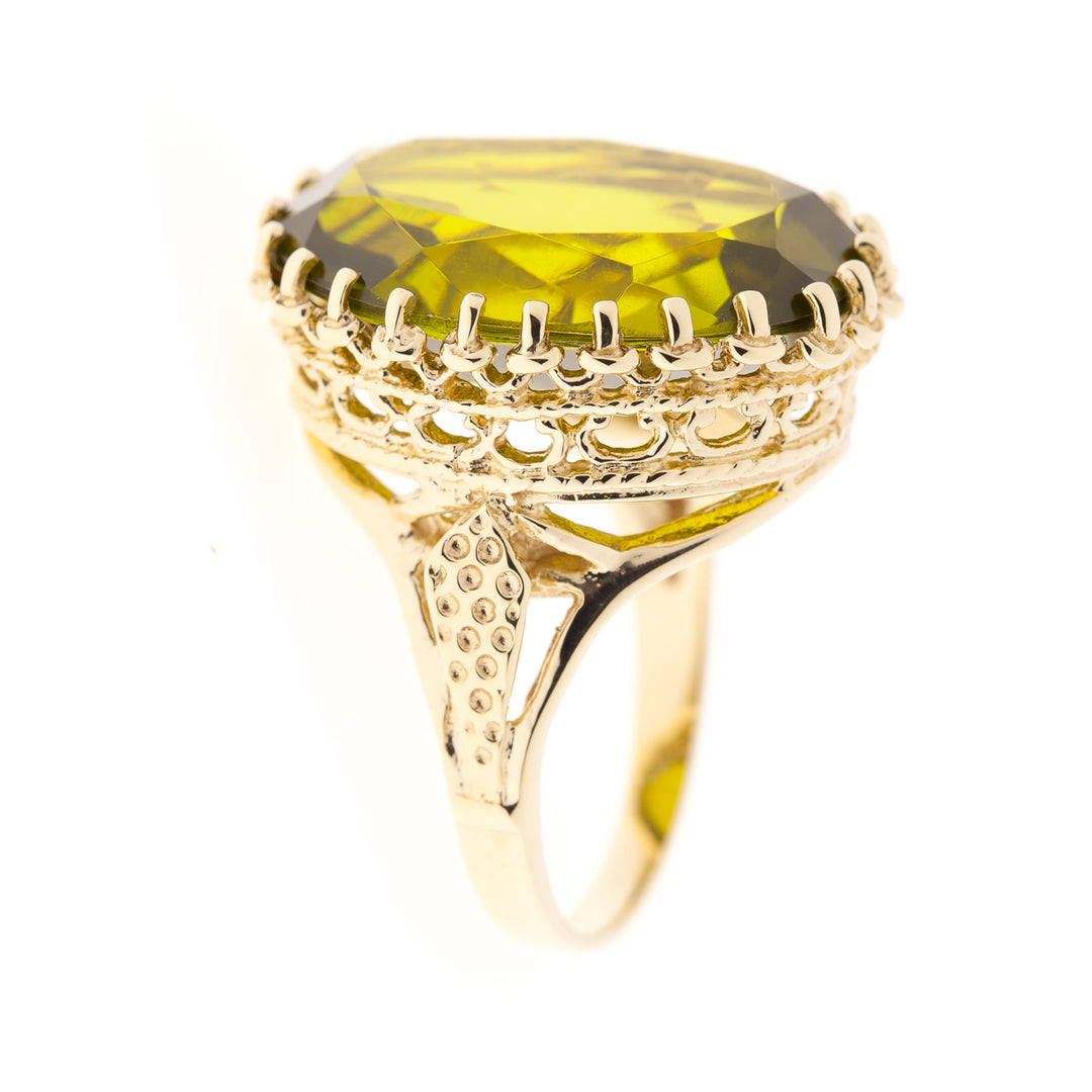 Filigree Peridot Ring 14K Yellow Gold 13 CT