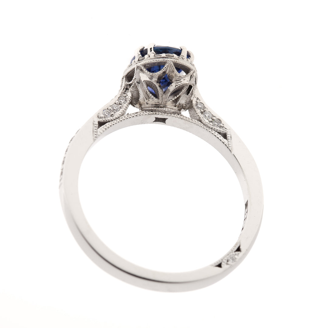Tacori Sapphire Diamond Halo Ring 18K White Gold 1.54 CT