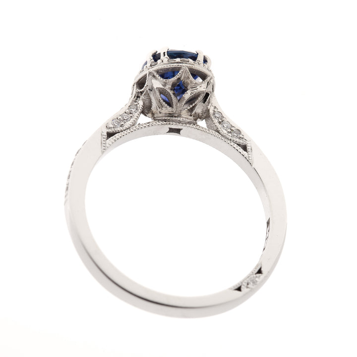 Tacori Sapphire Diamond Halo Ring 18K White Gold 1.54 CT