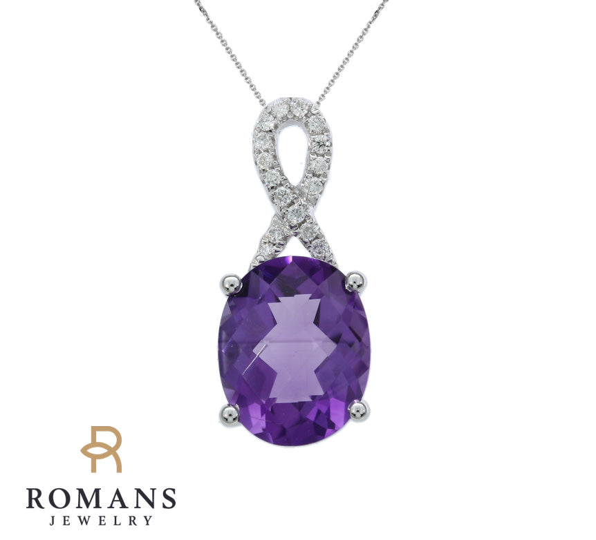 Amethyst Diamond Pendant 14K White Gold 2.62CT