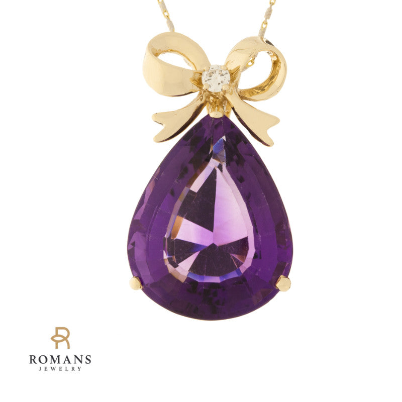 Amethyst Diamond Pendant 14K Yellow Gold 47CT