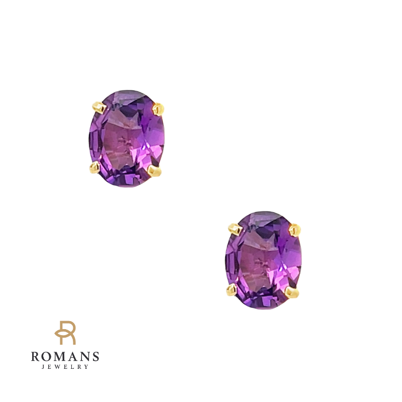 Amethyst Oval Studs 14K Yellow Gold 2.46CTW