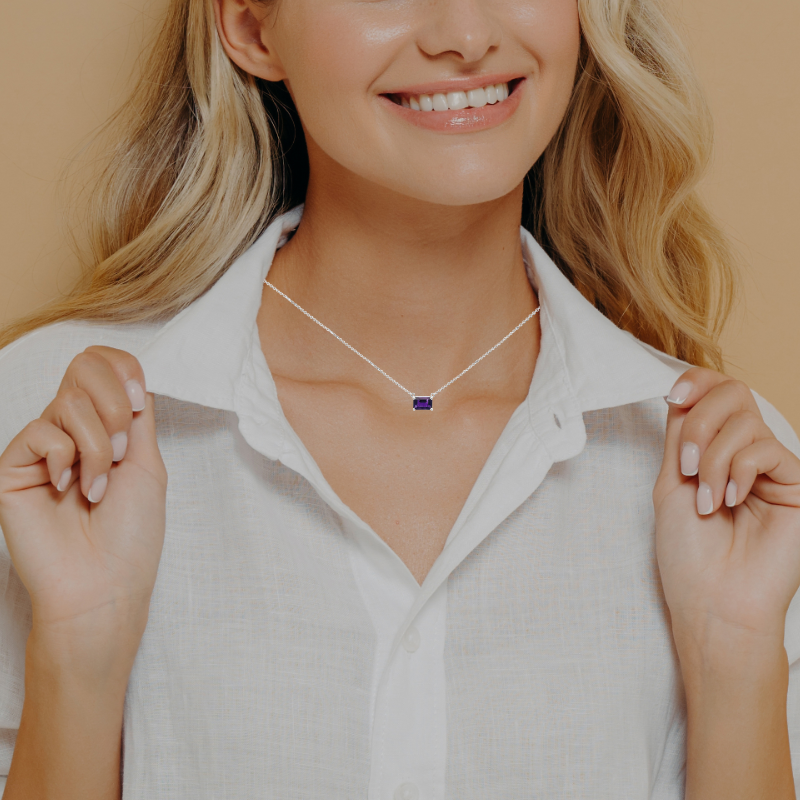 Amethyst Floating Pendant 14K White Gold .65CT