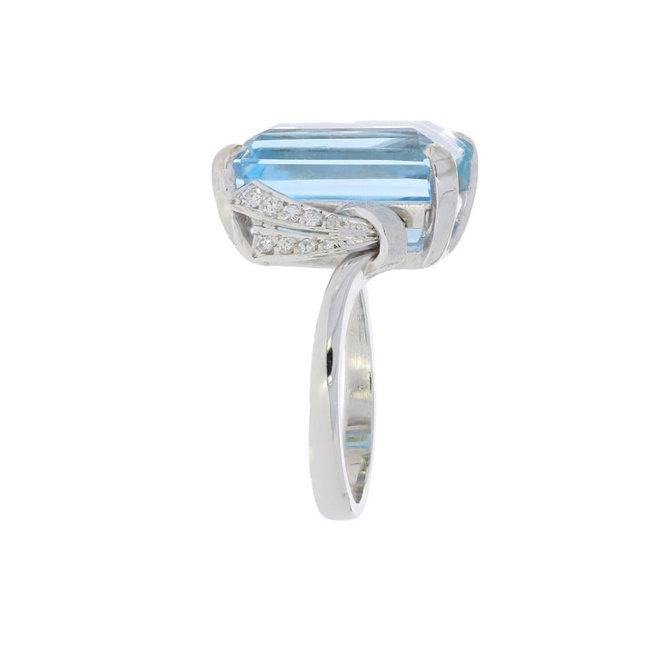 Aquamarine Diamond Ring 14K White Gold 13.44 CT