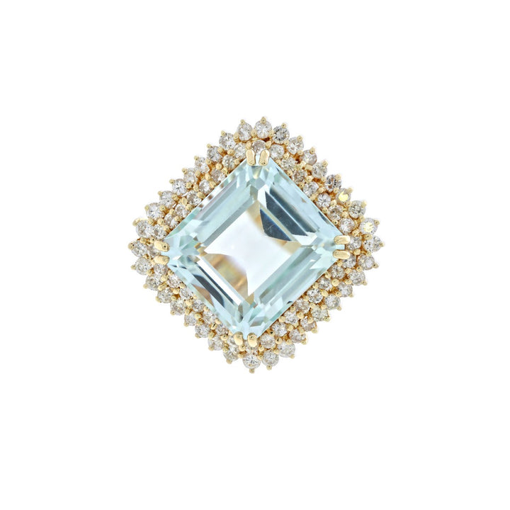Aquamarine Diamond Halo Cocktail Ring 14K Yellow Gold 20CT