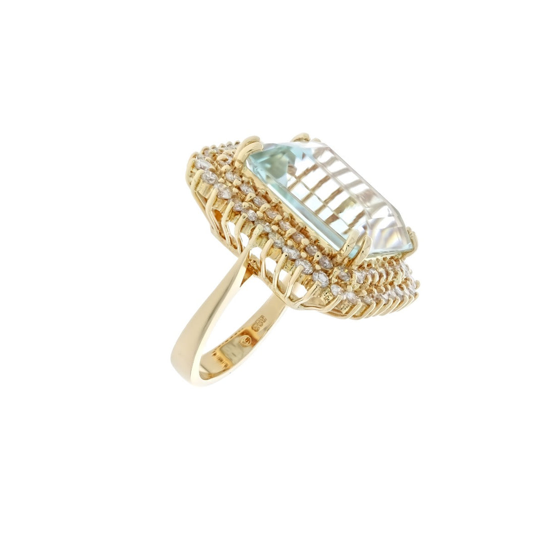 Aquamarine Diamond Halo Cocktail Ring 14K Yellow Gold 20CT