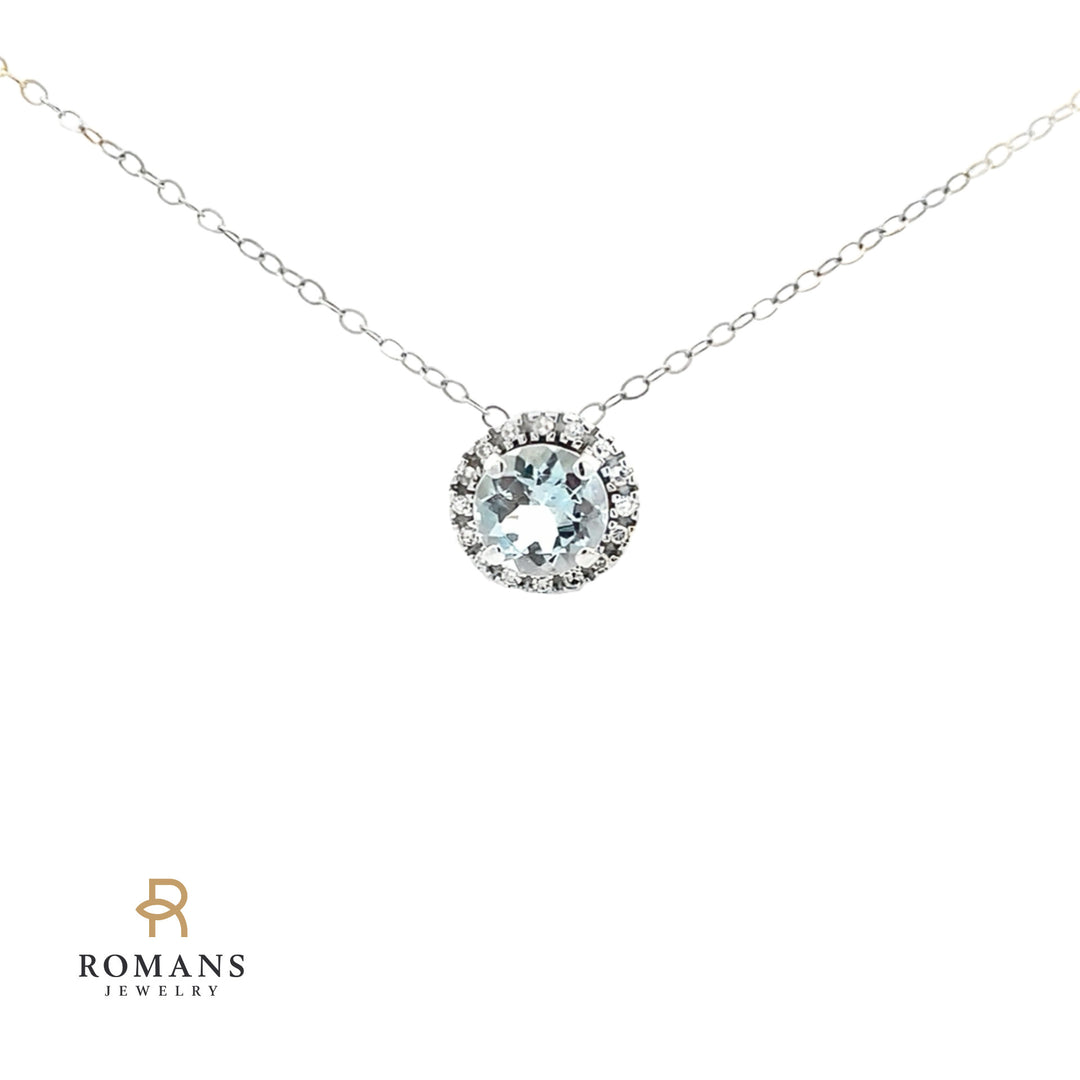 Aquamarine Diamond Halo Slider Pendant 14K White Gold 1.07CT