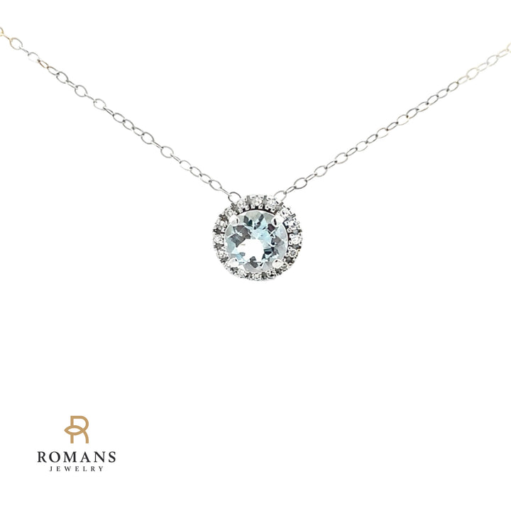 Aquamarine Diamond Halo Slider Pendant 14K White Gold 1.07CT
