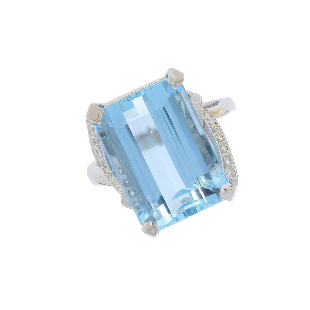 Aquamarine Diamond Ring 14K White Gold 13.44 CT