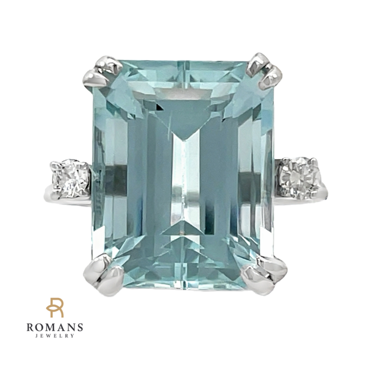 Aquamarine Diamond Ring 14K White Gold 8.37CT