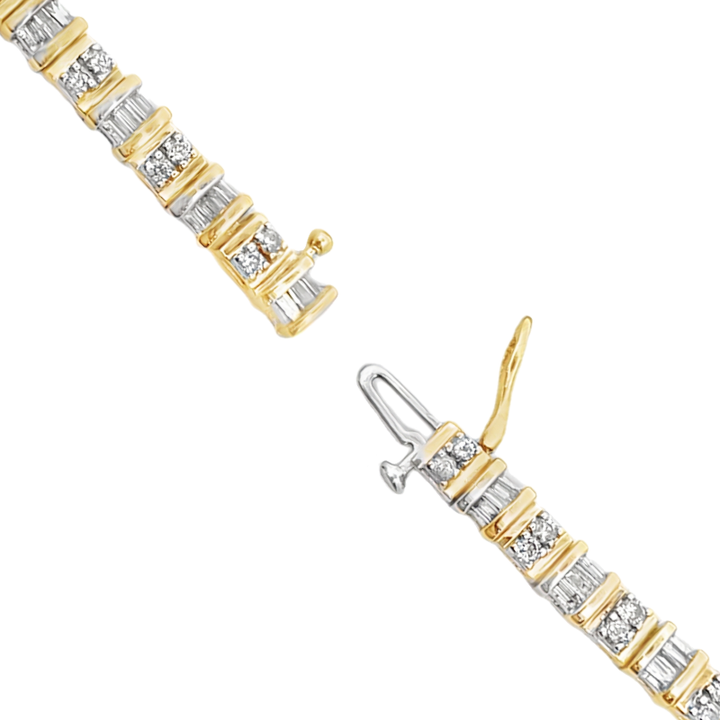Baguette & Round Diamond Tennis Bracelet 14K Yellow Gold 2CT