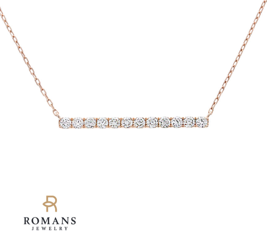Diamond Bar Necklace 14K Rose Gold .54CTW