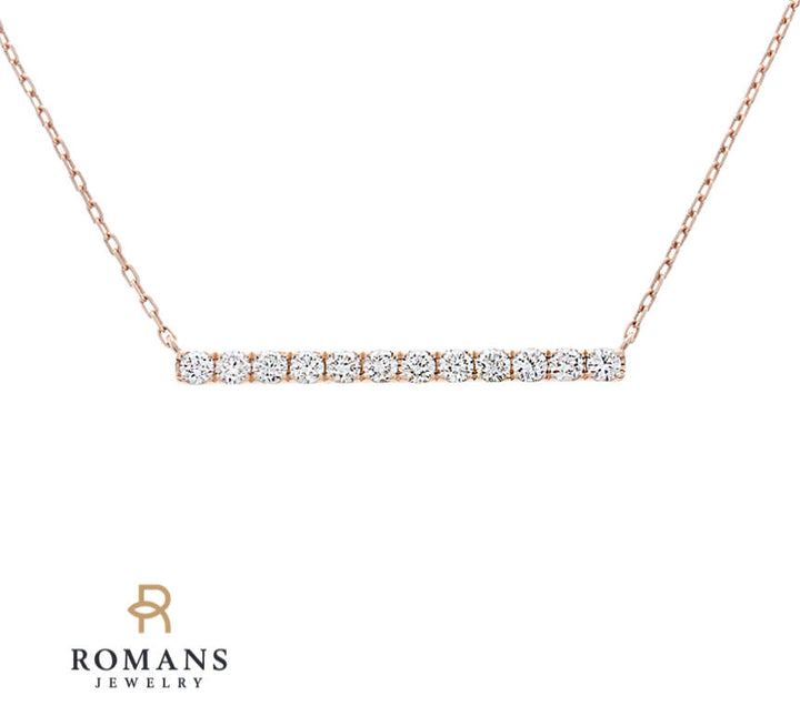 Diamond Bar Necklace 14K Rose Gold .54CTW