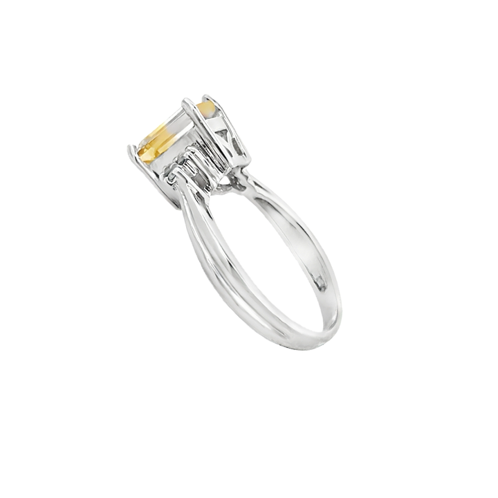 Bi-Color Emerald Cut Citrine with Teal Quartz Ring 14K White Gold 1.33CT