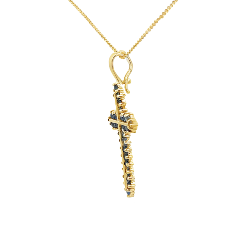 Sapphire Cross 14K Yellow Gold .88 CTW