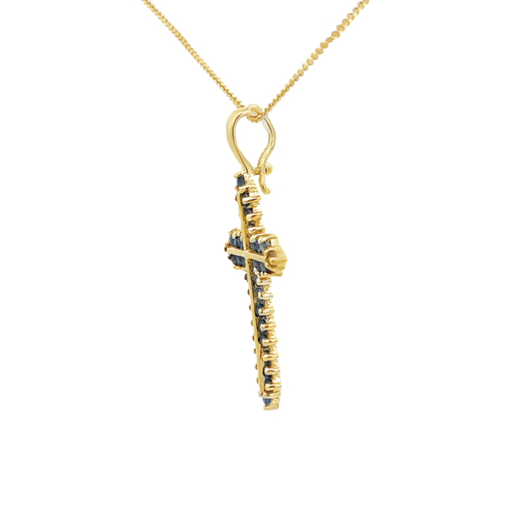 Sapphire Cross 14K Yellow Gold .88 CTW