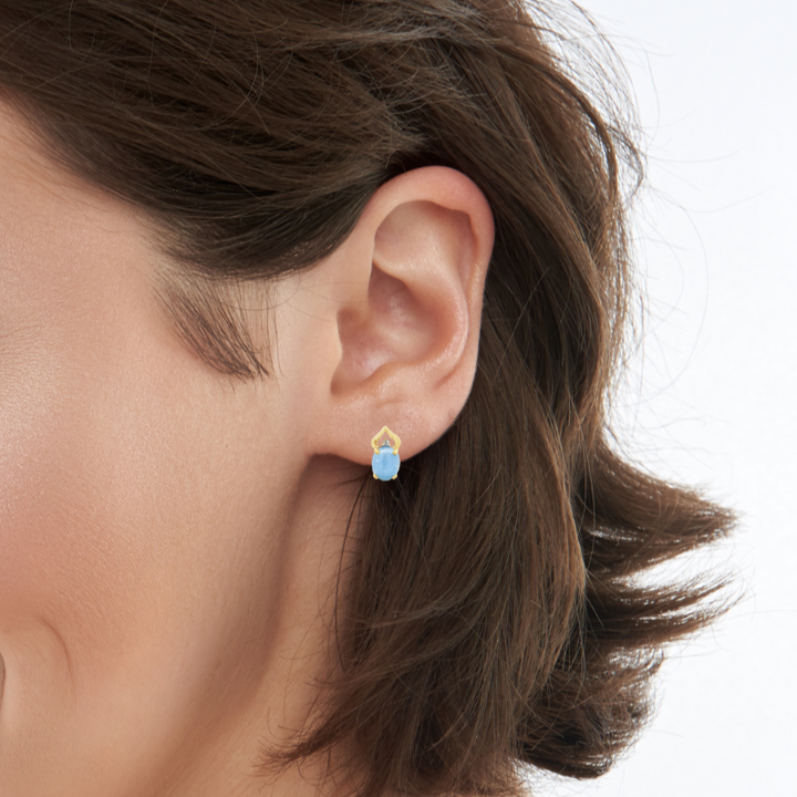 Blue Chalcedony Diamond Earrings 14K Yellow Gold 0.02CT