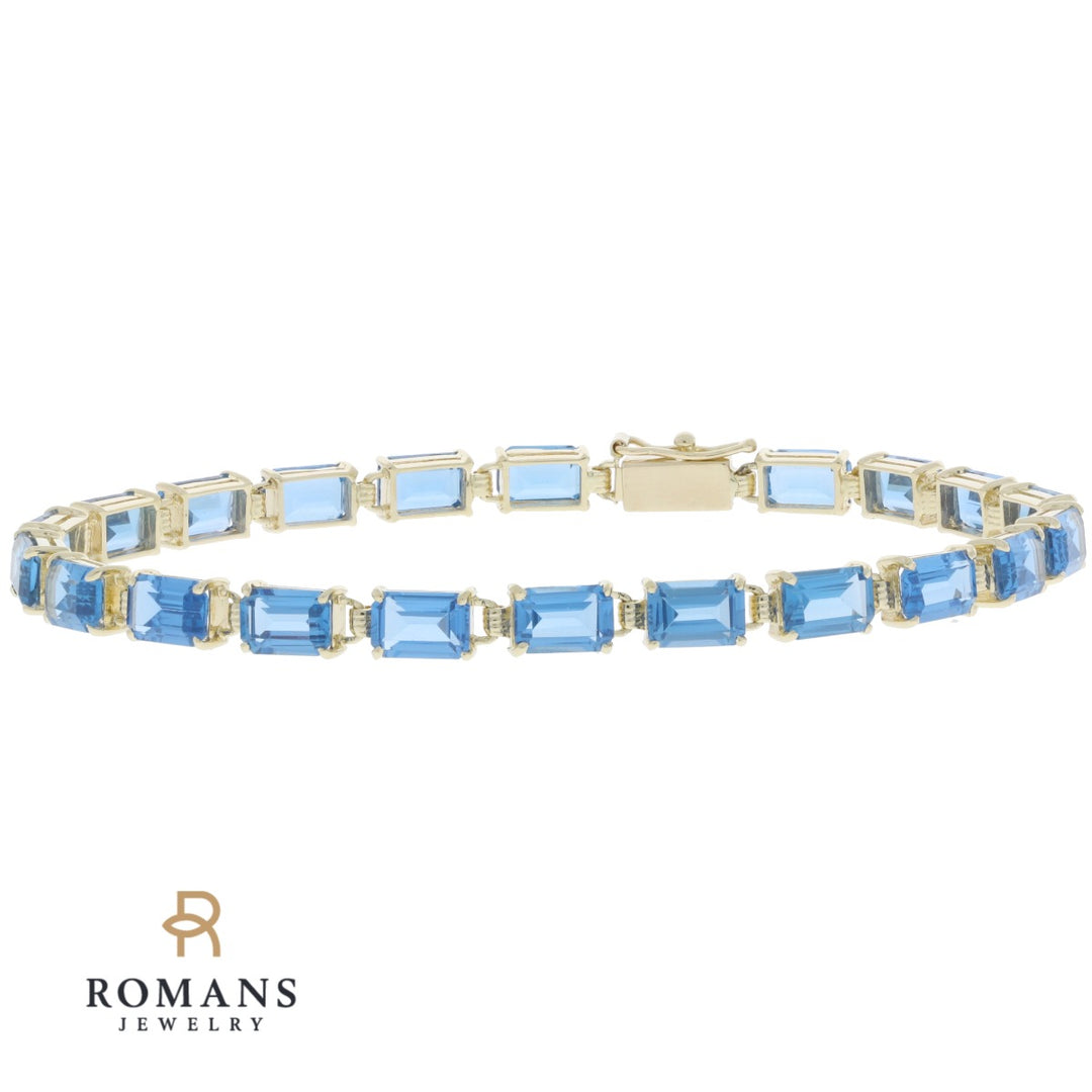 Swiss Blue Topaz Tennis Bracelet 14K Yellow Gold 7.80 CTW