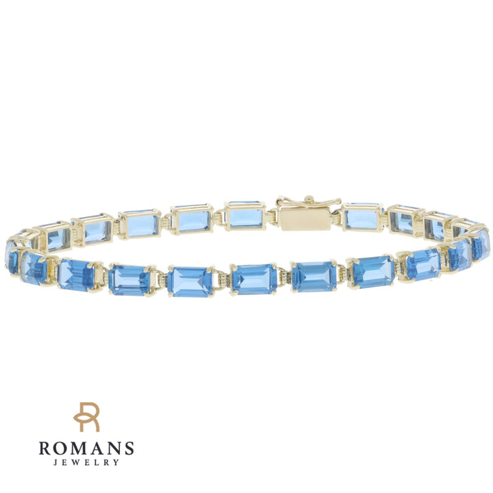 Swiss Blue Topaz Tennis Bracelet 14K Yellow Gold 7.80 CTW