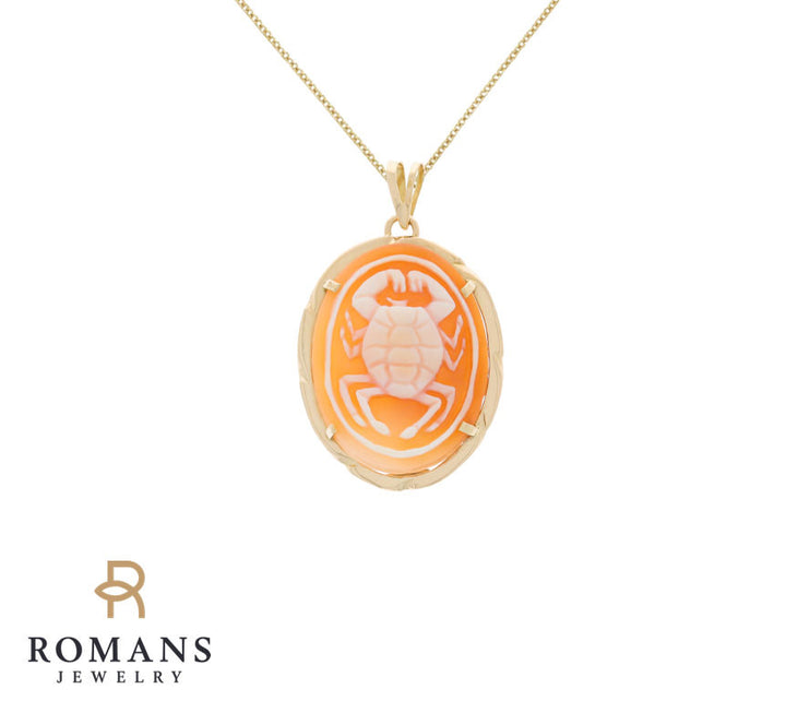 Cameo Crab Cancer Zodiac Pendant 18K Yellow Gold