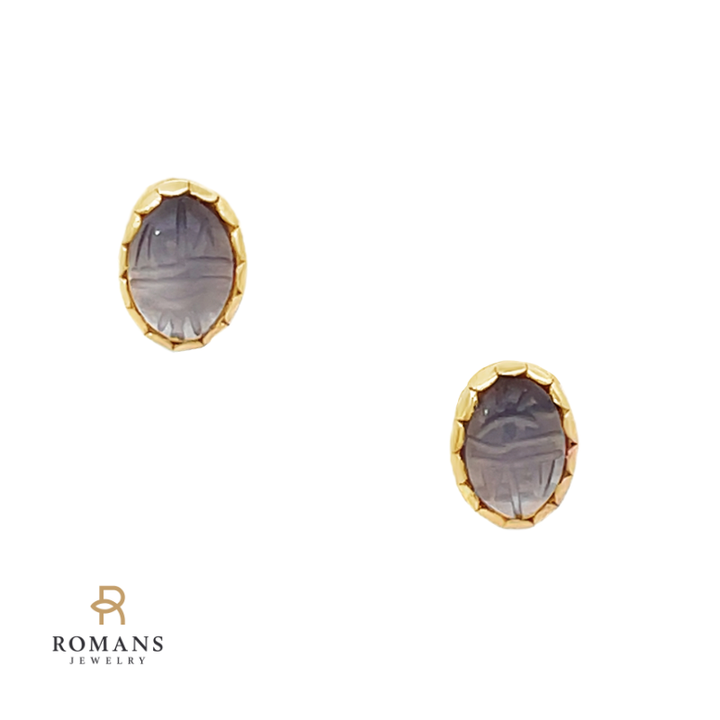 Carved Moon Stone Studs 14K Yellow Gold