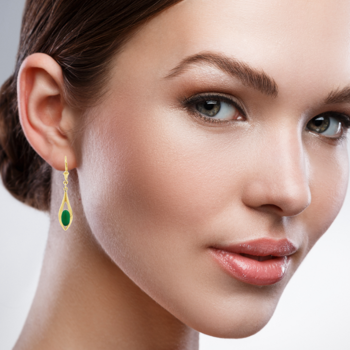 Chrysoprase Drop Earrings 14K Yellow Gold