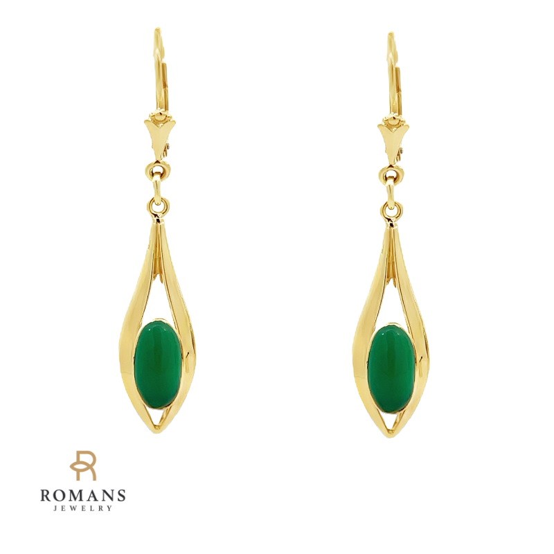 Chrysoprase Drop Earrings 14K Yellow Gold
