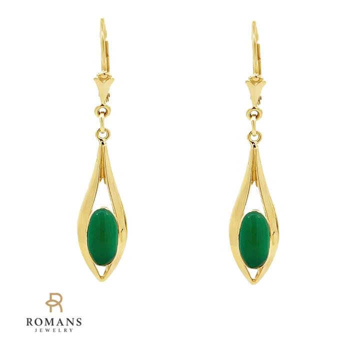 Chrysoprase Drop Earrings 14K Yellow Gold