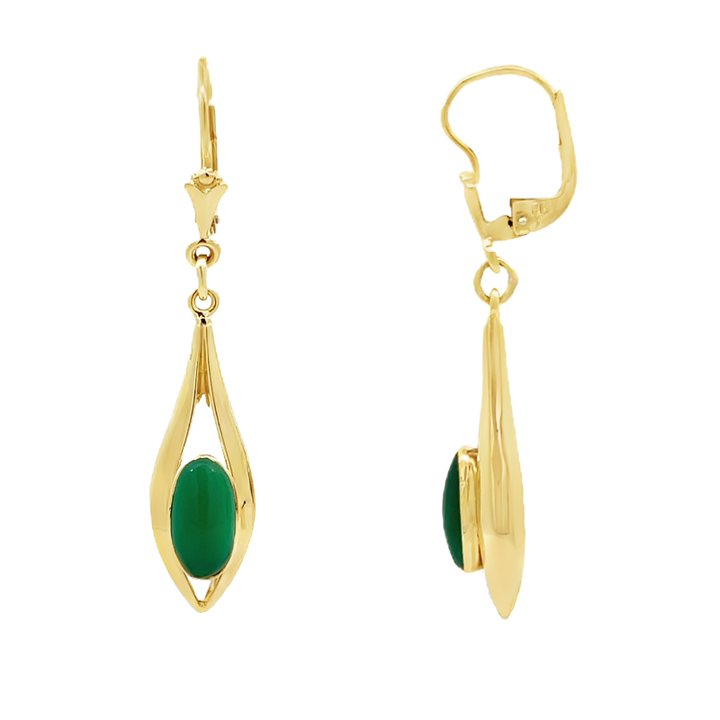 Chrysoprase Drop Earrings 14K Yellow Gold