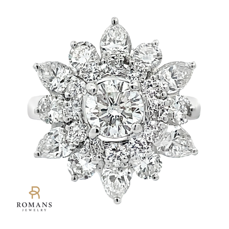 Cocktail Cluster Diamond Ring Platinum 3.20CT